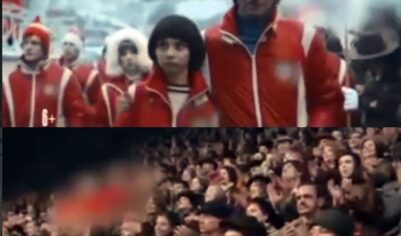В рекламе фильма о Родниной на телеканале «Россия-24» замазали Красный флаг и герб СССР