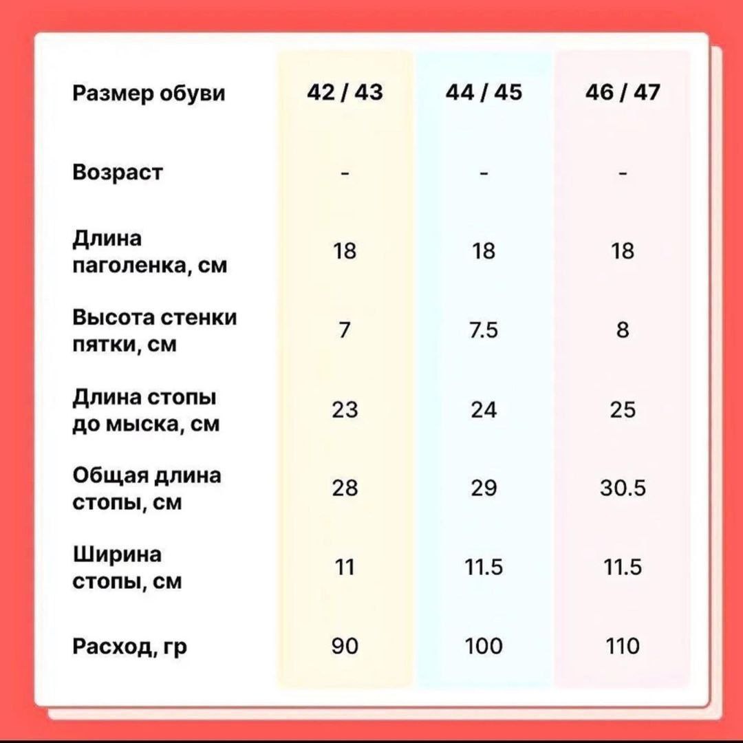 Таблица размеров для вязанных носков с яркими полосками, выполненных из мягкой пряжи с разноцветными нитями, идеально подходит для определения точных параметров и комфортной посадки.4