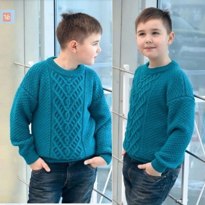 Уникальный мужской свитер с объемными косами и геометрическими узорами0