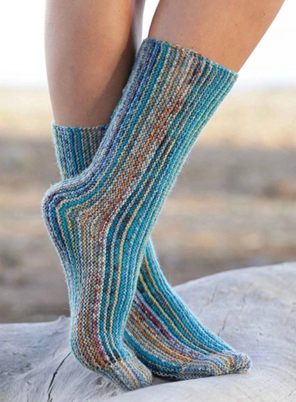 Тёплые вязаные носки с полосками1