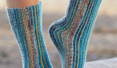 Тёплые вязаные носки с полосками