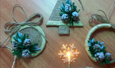 Три идеи из джута — Новогодние игрушки своими руками.